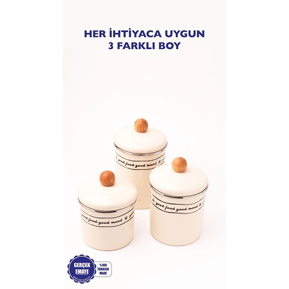 Emaylab Mood Ahşap Tepeli Emaye Kavanoz/baharatlık Seti görseli 4