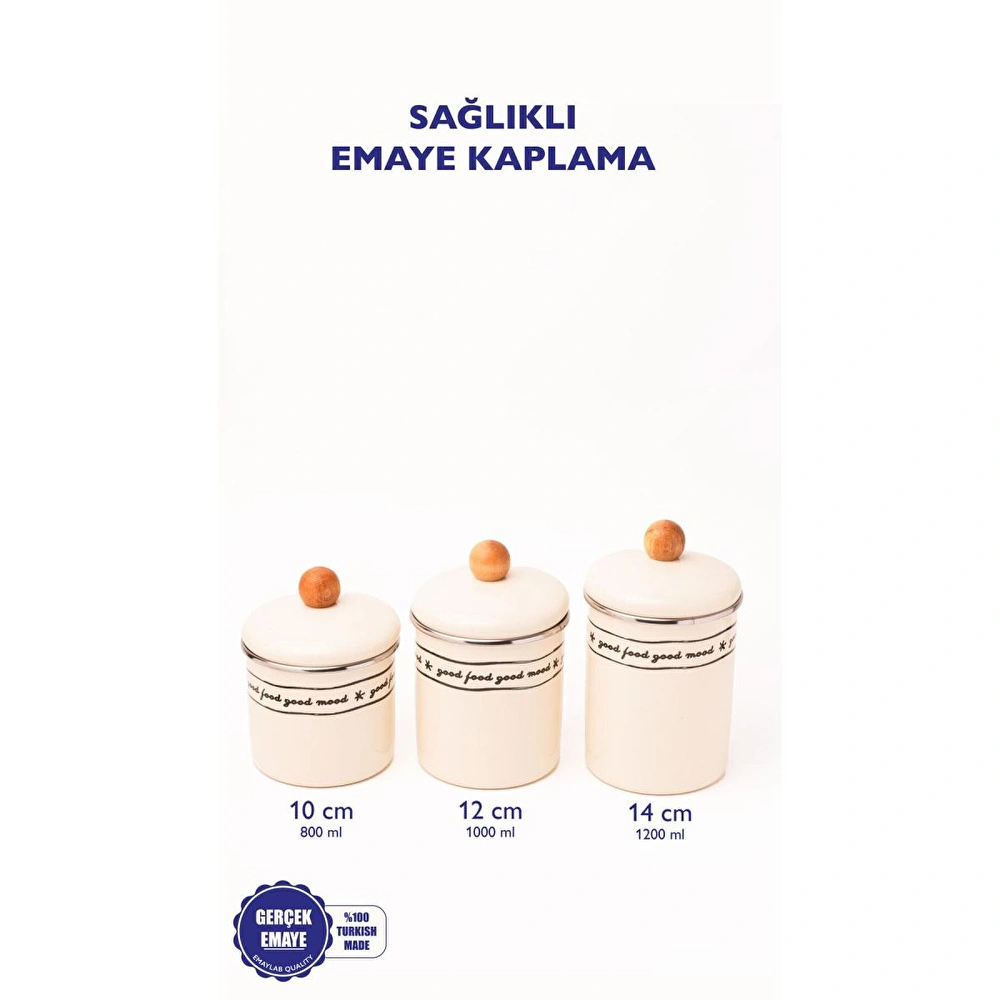 Emaylab Mood Ahşap Tepeli Emaye Kavanoz/baharatlık Seti görseli 3