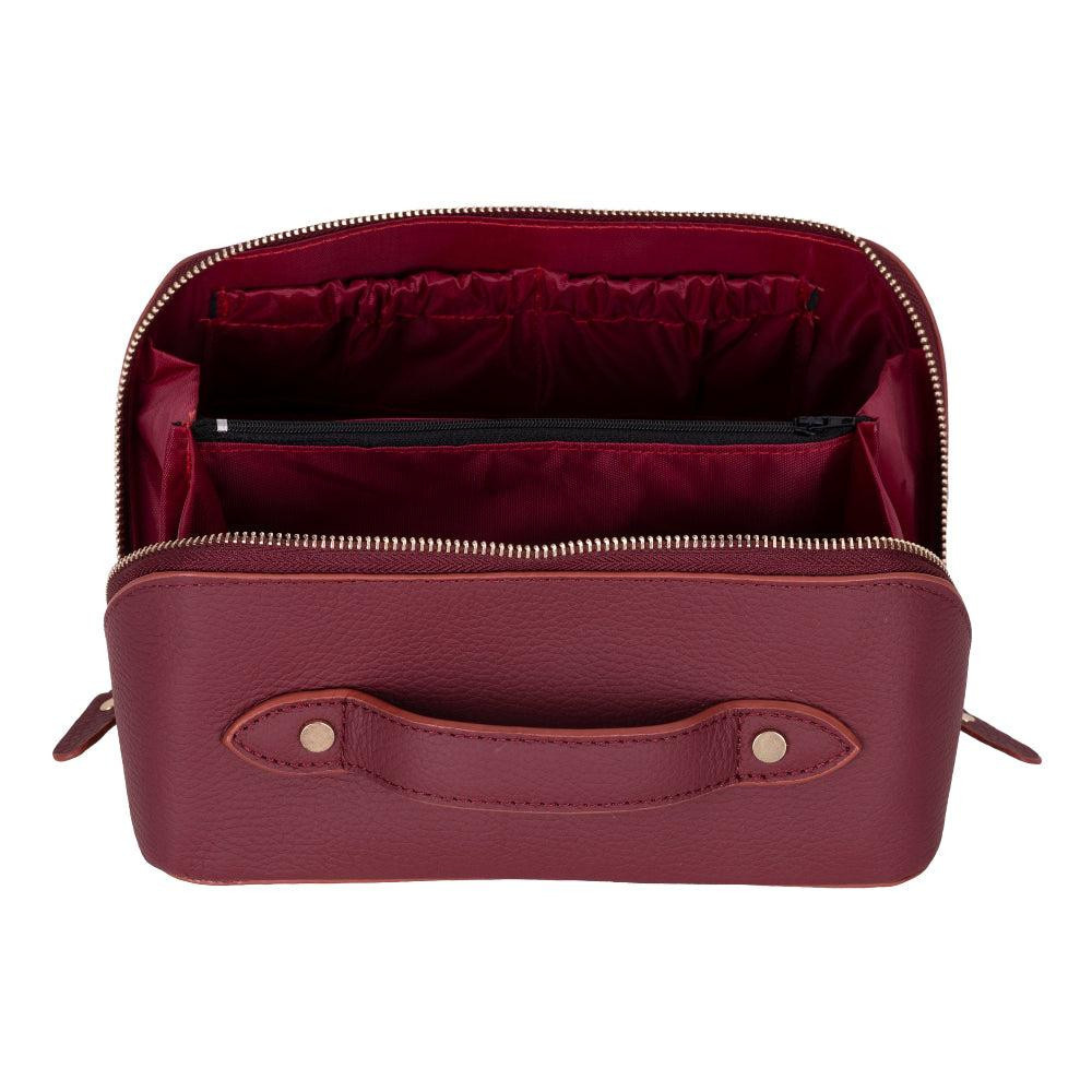 Bloominbag Ella Terra Burgendy Bordo Deri Makyaj Çantası görseli 4