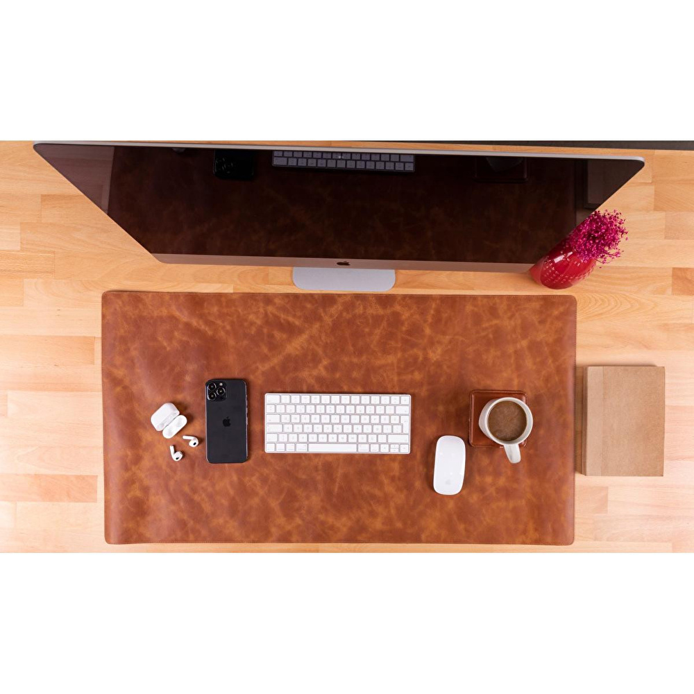 Bloominbag Still & Silent – Golden Tan Gerçek Deri Desk Mat Macbook Altlığı Ve Mousepad görseli 3