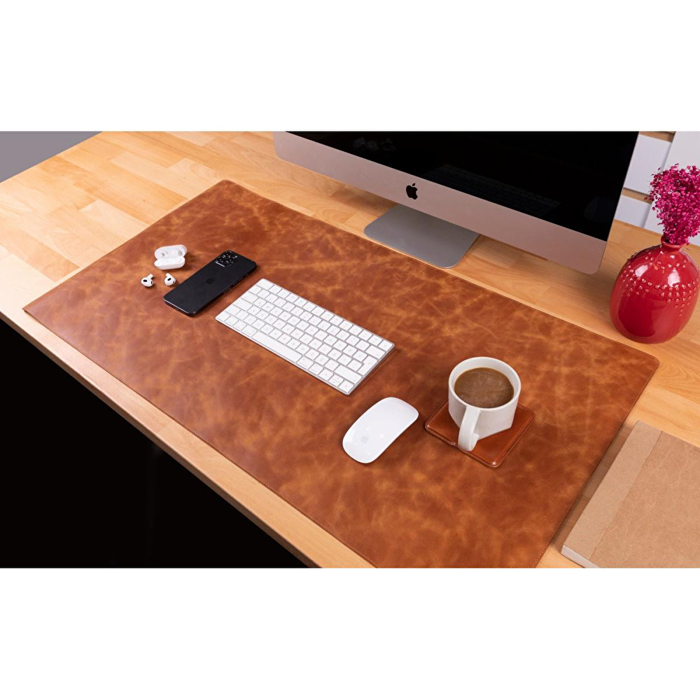 Bloominbag Still & Silent – Golden Tan Gerçek Deri Desk Mat Macbook Altlığı Ve Mousepad görseli 2