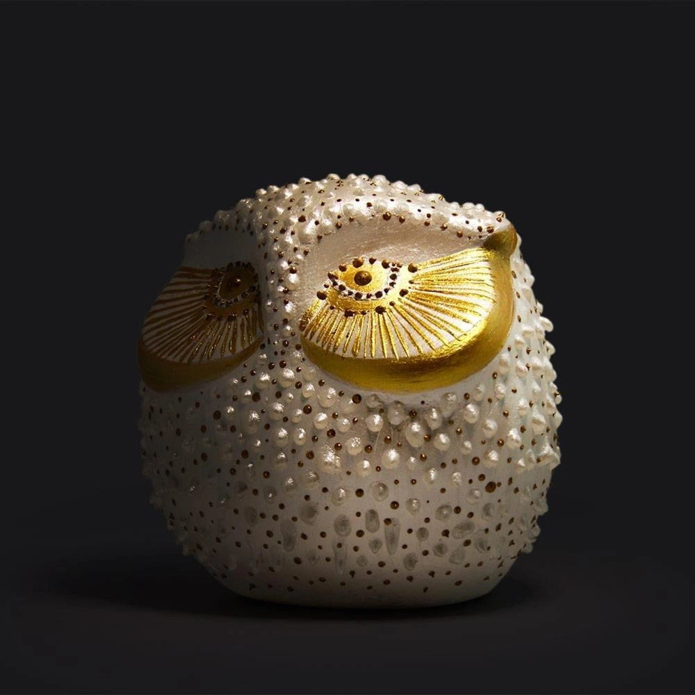 Coho Objet Coho Art Tılsımlı Baykuş El Yapımı Sanatsal Dekoratif Obje - Pearl White görseli 2
