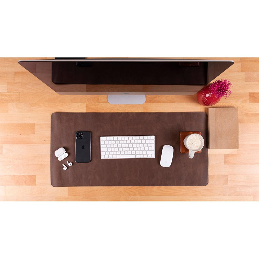 Bloominbag Still & Silent – Saddle Brown Gerçek Deri Desk Mat Macbook Altlığı Ve Mousepad görseli 3