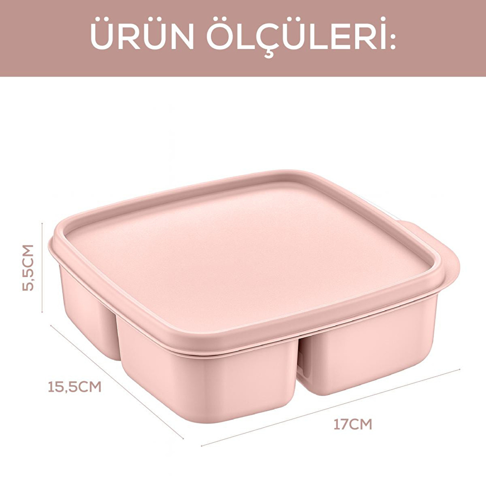 Vienev 3'lü Set Bölmeli Kare Saklama Kabı Pembe görseli 5