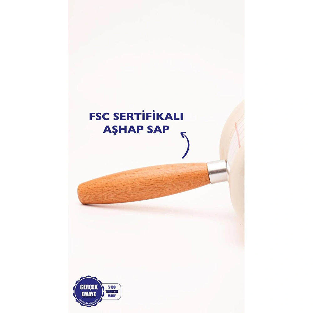 Emaylab Cupid Kareli Emaye Ahşap Saplı Cezve (500ml-6 Kişilik) görseli 2