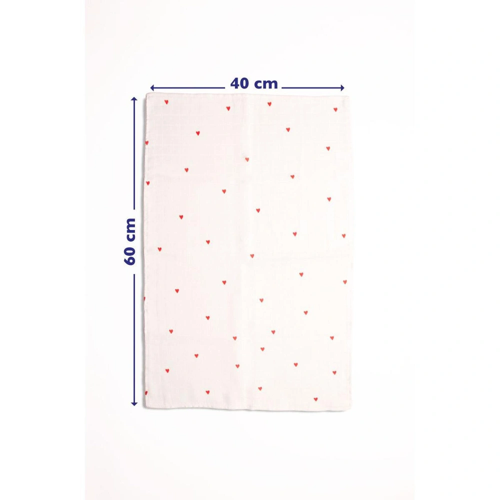Emaylab Cupid Kalp Desenli %100 Müslin -pamuk Mutfak Kurulama Bezi Ve Bebek Omuz Bezi (3'lü Set) görseli 2