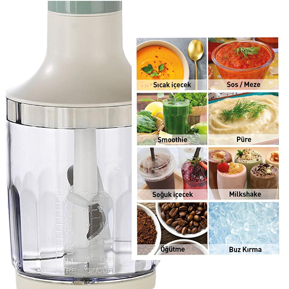 Berghoff Gem Retro 1200 W El Blender Seti – 800 ml Hazne, 5 Parça Aksesuar, Metal Konektör | Mint Yeşil görseli 2