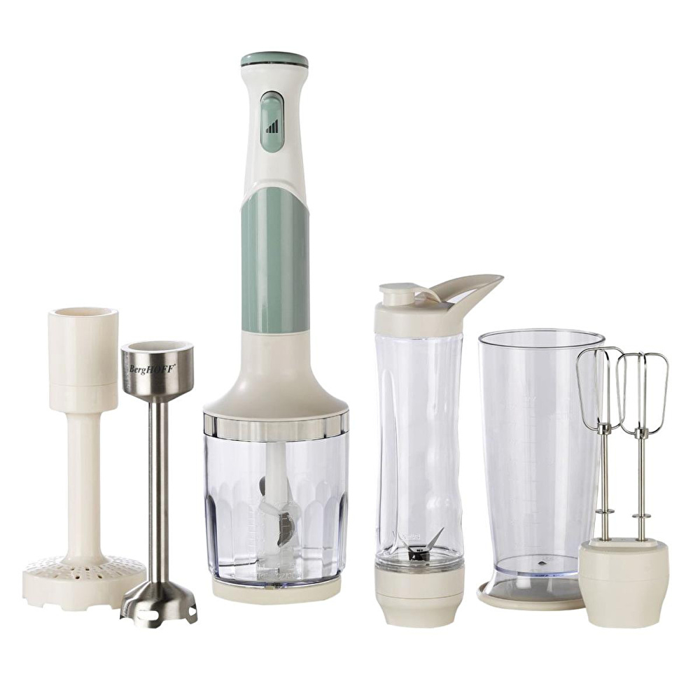 Berghoff Gem Retro 1200 W El Blender Seti – 800 ml Hazne, 5 Parça Aksesuar, Metal Konektör | Mint Yeşil görseli 1