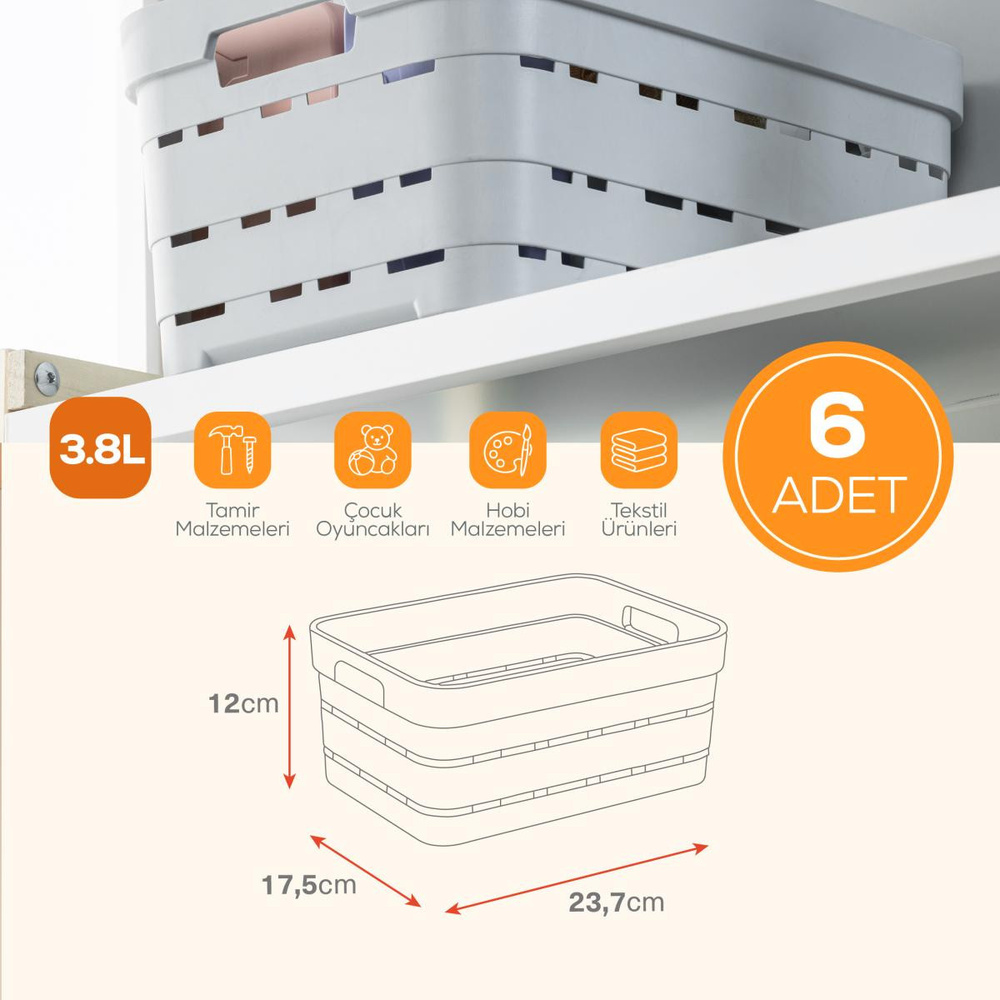 Vienev 6'lı 3,8 Litre Delikli Saklama Kutusu Antrasit görseli 2
