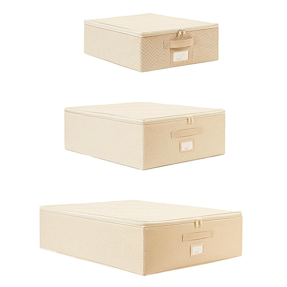 Ocean Home Textile 3'lü Bej Balıksırtı Destekli Hurç Set 31 X 38 X 12 + 45 X 55 X 18 + 55 X 70 X 18 Cm görseli 2