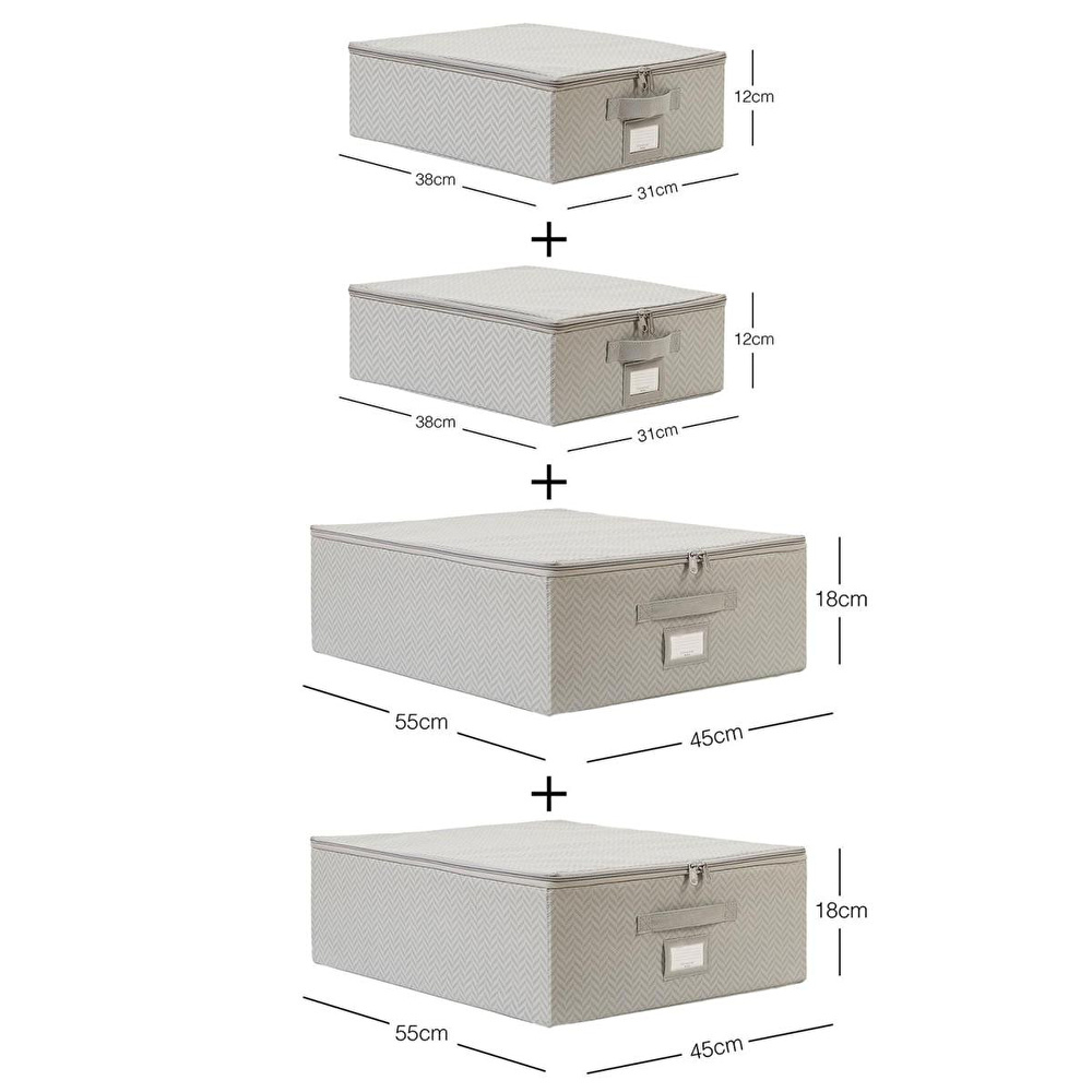 Ocean Home Textile 4'lü Gri Balıksırtı Destekli Hurç Set 2 Adet 31 X 38 X 12 + 45 X 55 X 18 Cm görseli 3