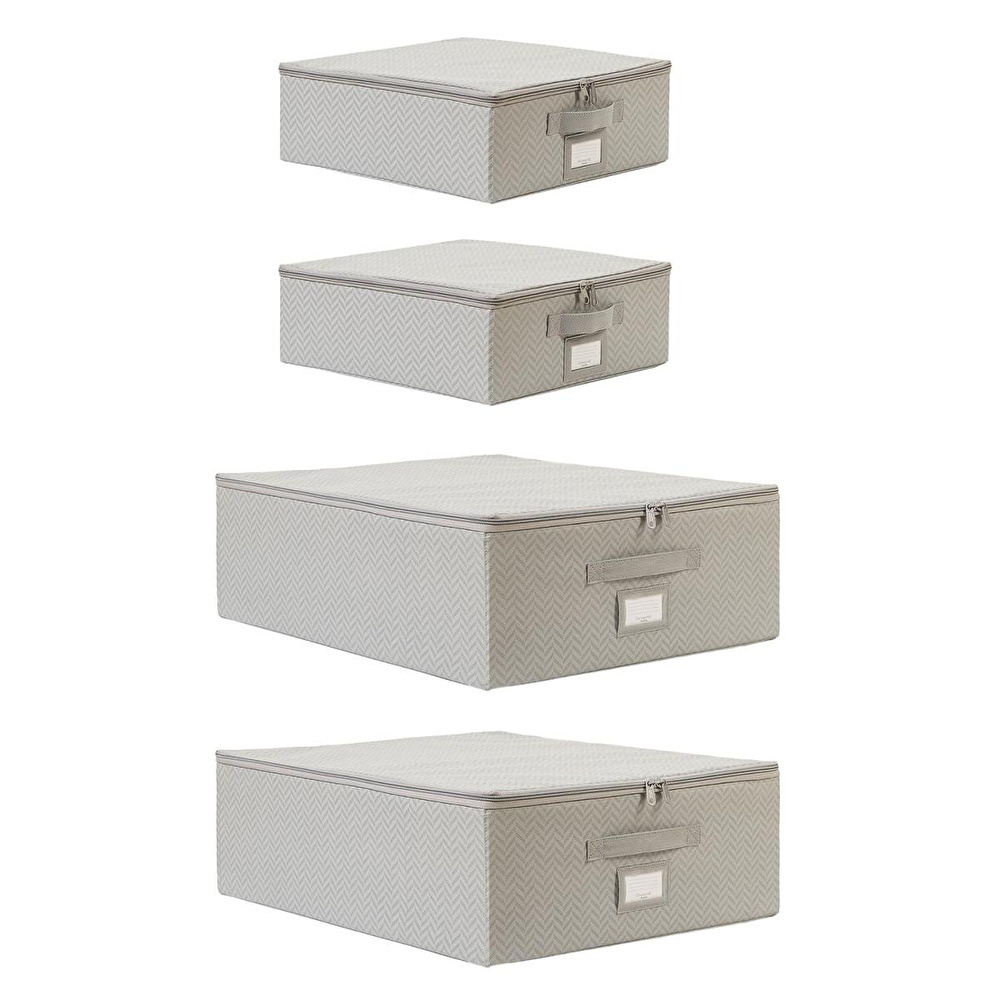 Ocean Home Textile 4'lü Gri Balıksırtı Destekli Hurç Set 2 Adet 31 X 38 X 12 + 45 X 55 X 18 Cm görseli 2