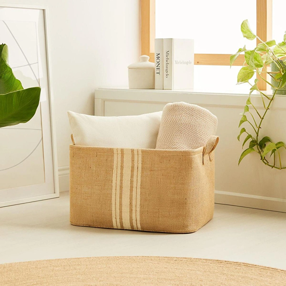 Ocean Home Textile Çizgili Jüt Sepet 42 X 31 X 25 Cm görseli 1