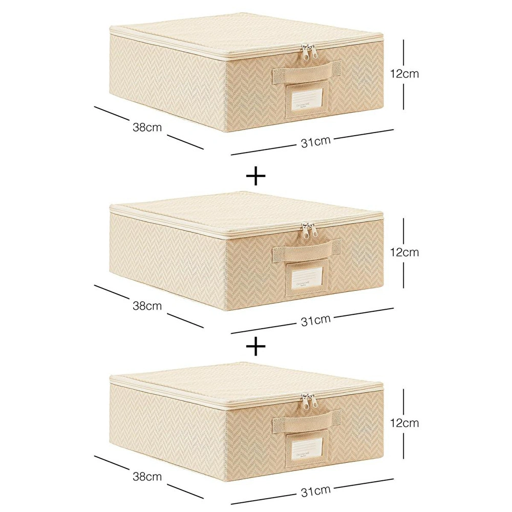 Ocean Home Textile 3'lü Küçük Boy Bej Balıksırtı Destekli Hurç Set 31 X 38 X 12 Cm görseli 3