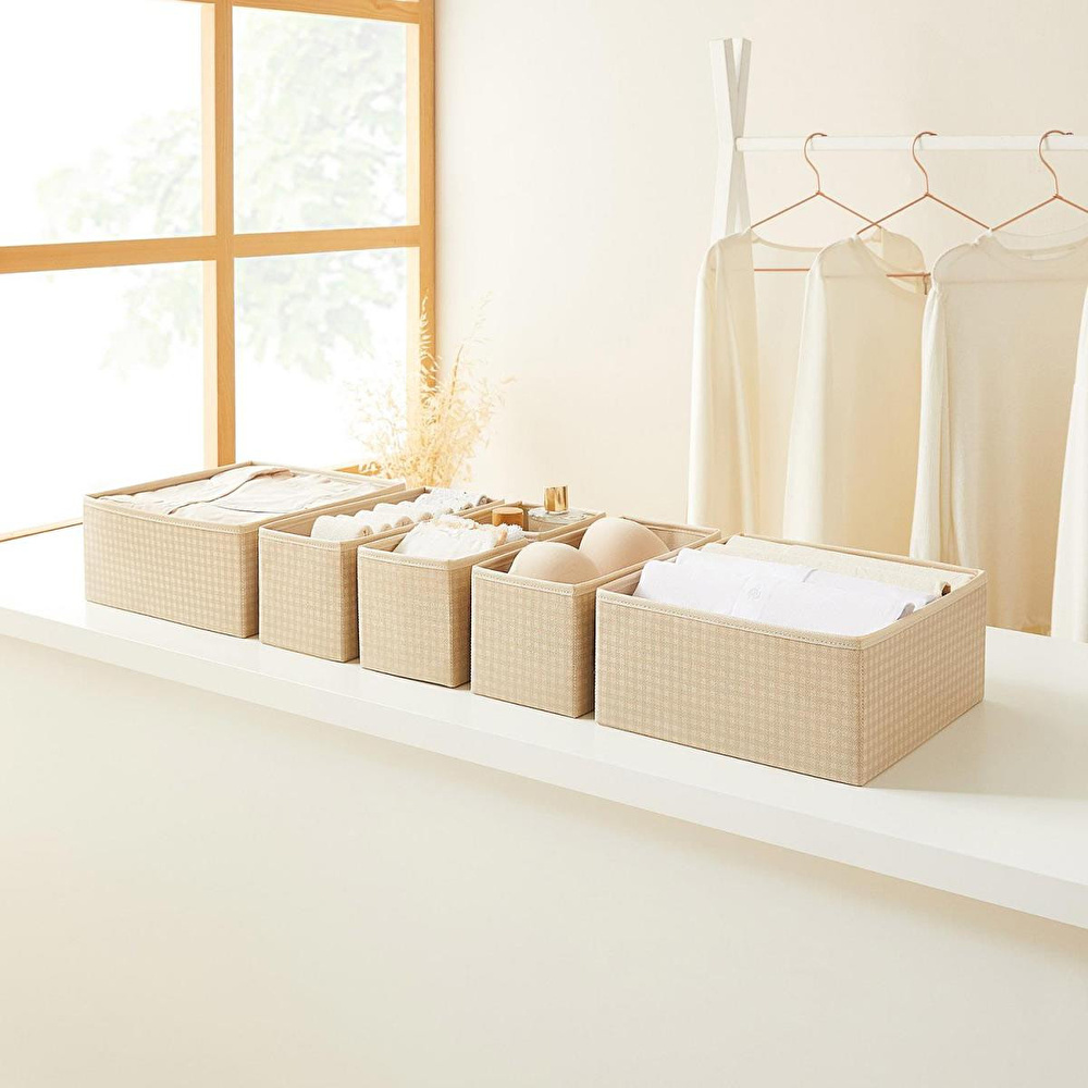 Home Wave 6'lı Bej Pötikare Çekmece İçi Düzenleyici Kutu 2 Adet 28 X 28 X 13 / 2 Adet 28 X 13 X 13 / 2 Adet 14 X 14 X 13 Cm görseli 1