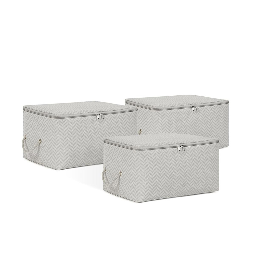 Ocean Home Textile 3'lü Küçük Boy Gri Balıksırtı Hurç Set 30 X 22 X 18 Cm görseli 2