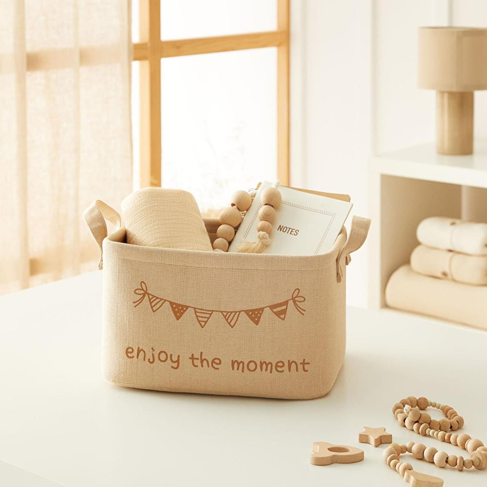 Ocean Home Textile Çocuk Odası Jüt Keten Kumaş Sepet 30 X 21 X 18 Cm görseli 1