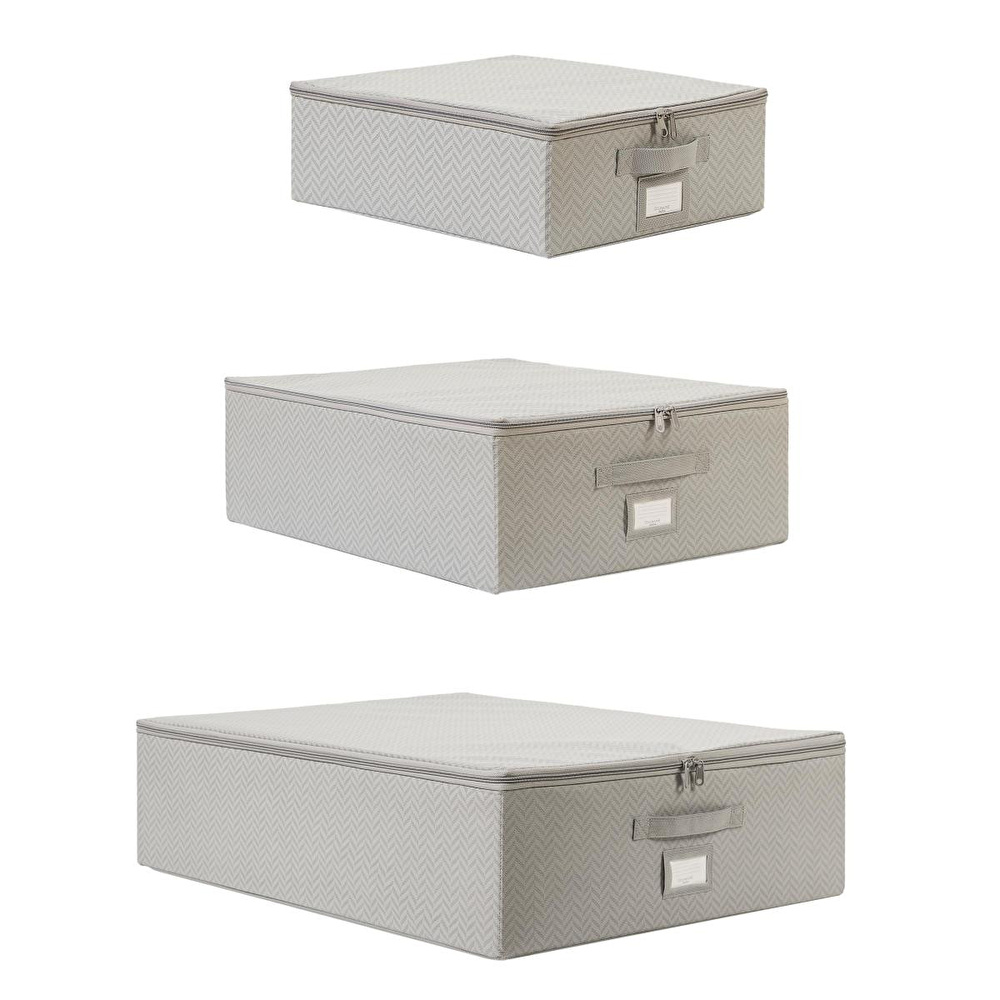 Ocean Home Textile 3'lü Gri Balıksırtı Destekli Hurç Set 31 X 38 X 12 + 45 X 55 X 18 + 55 X 70 X 18 Cm görseli 2