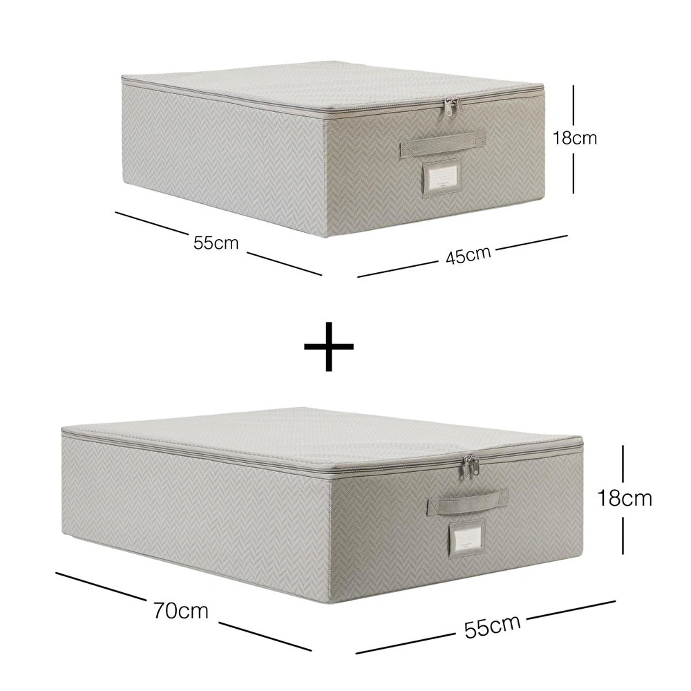 Ocean Home Textile 2'li Gri Balıksırtı Destekli Hurç Set 45 X 55 X 18 + 55 X 70 X 18 Cm görseli 3