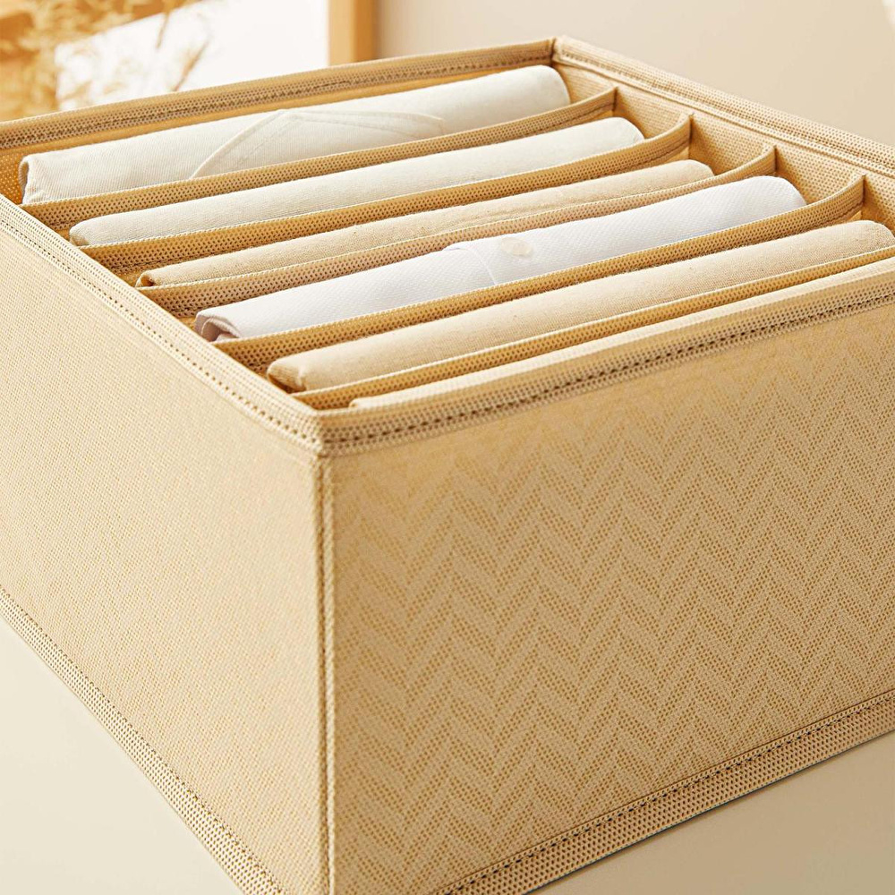 Ocean Home Textile 2'li 6 Bölmeli Bej Balıksırtı Desenli Çekmece İçi Düzenleyici Kutu Set 28 X 28 X 13 Cm görseli 5