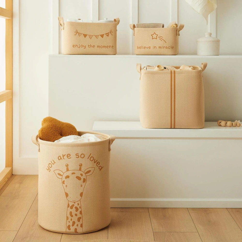 Ocean Home Textile 4'lü Çocuk Odası Sevimli Zürafa Jüt Keten Kumaş Sepet Set görseli 1
