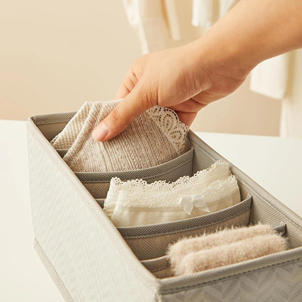 Ocean Home Textile 3'lü 6 Bölmeli Gri Balıksırtı Çekmece İçi Düzenleyici Kutu Set görseli 5