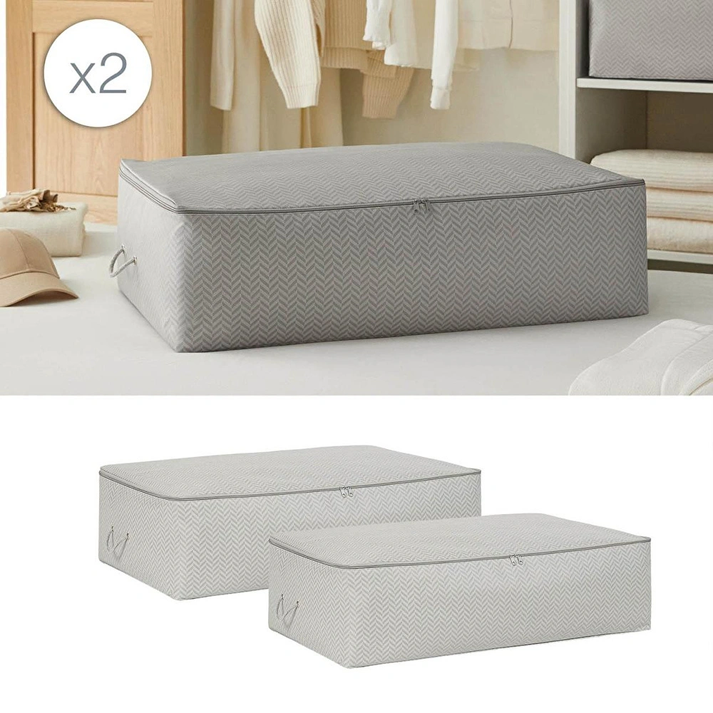 Ocean Home Textile 2'li Mega Boy Gri Balıksırtı Baza Altı Hurç Set 74 X 46 X 22 Cm görseli 1