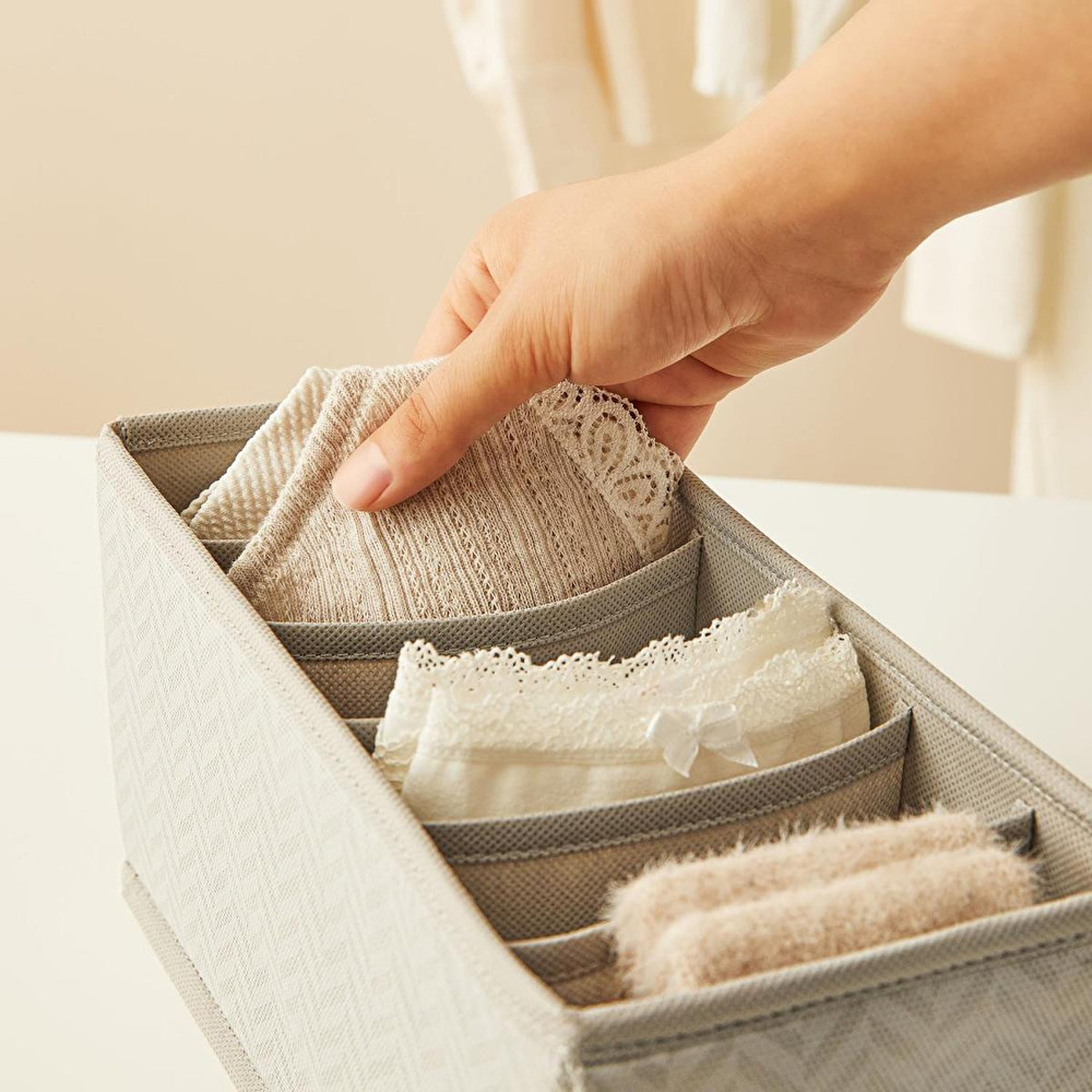 Ocean Home Textile 6 Bölmeli Gri Balıksırtı Çekmece İçi Düzenleyici Kutu 13 X 28 X 13 Cm görseli 3