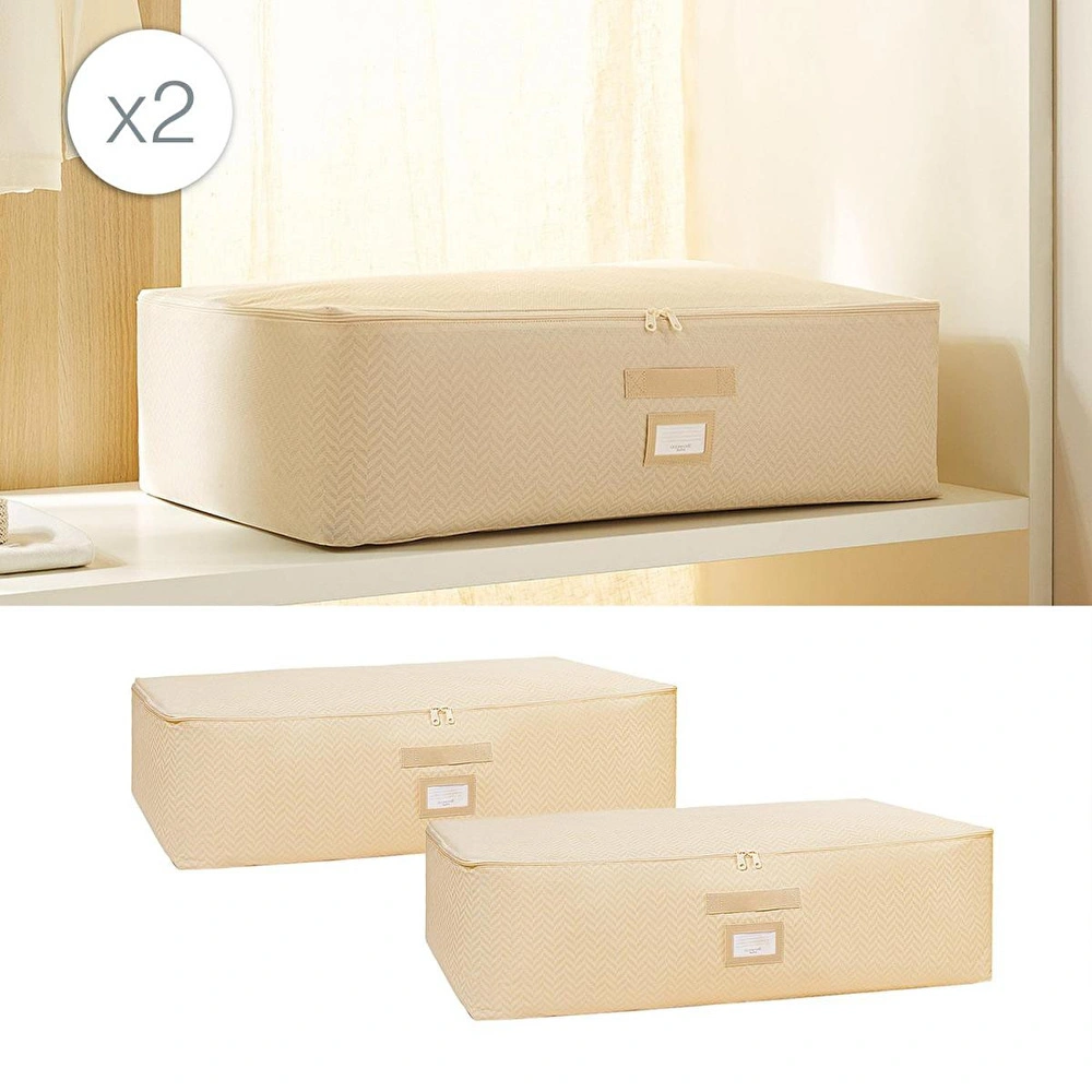 Ocean Home Textile 2'li Mega Boy Bej Balıksırtı Baza Altı Hurç Set 74 X 46 X 22 Cm görseli 1