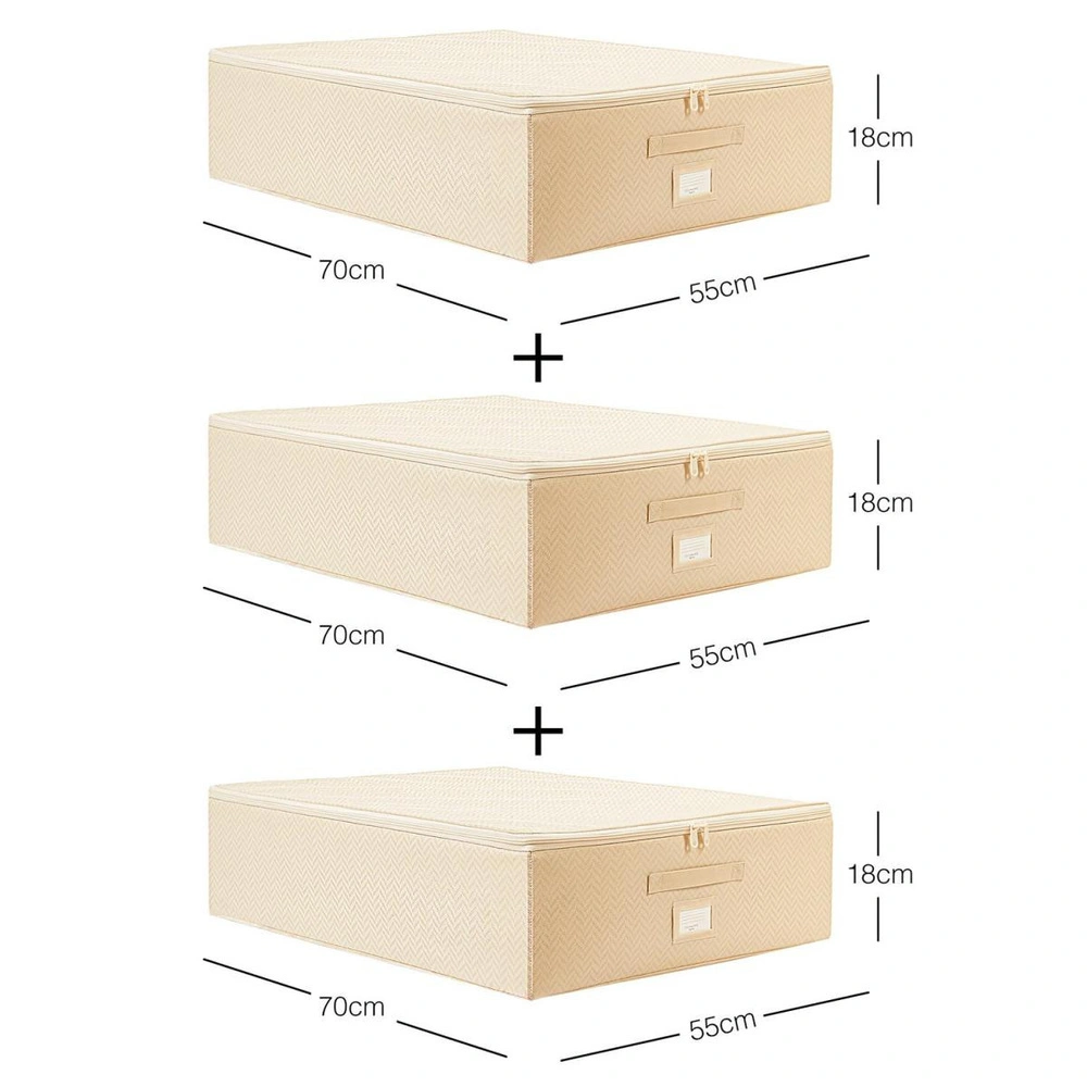 Ocean Home Textile 3'lü Büyük Boy Bej Balıksırtı Destekli Hurç Set 55 X 70 X 18 Cm görseli 3