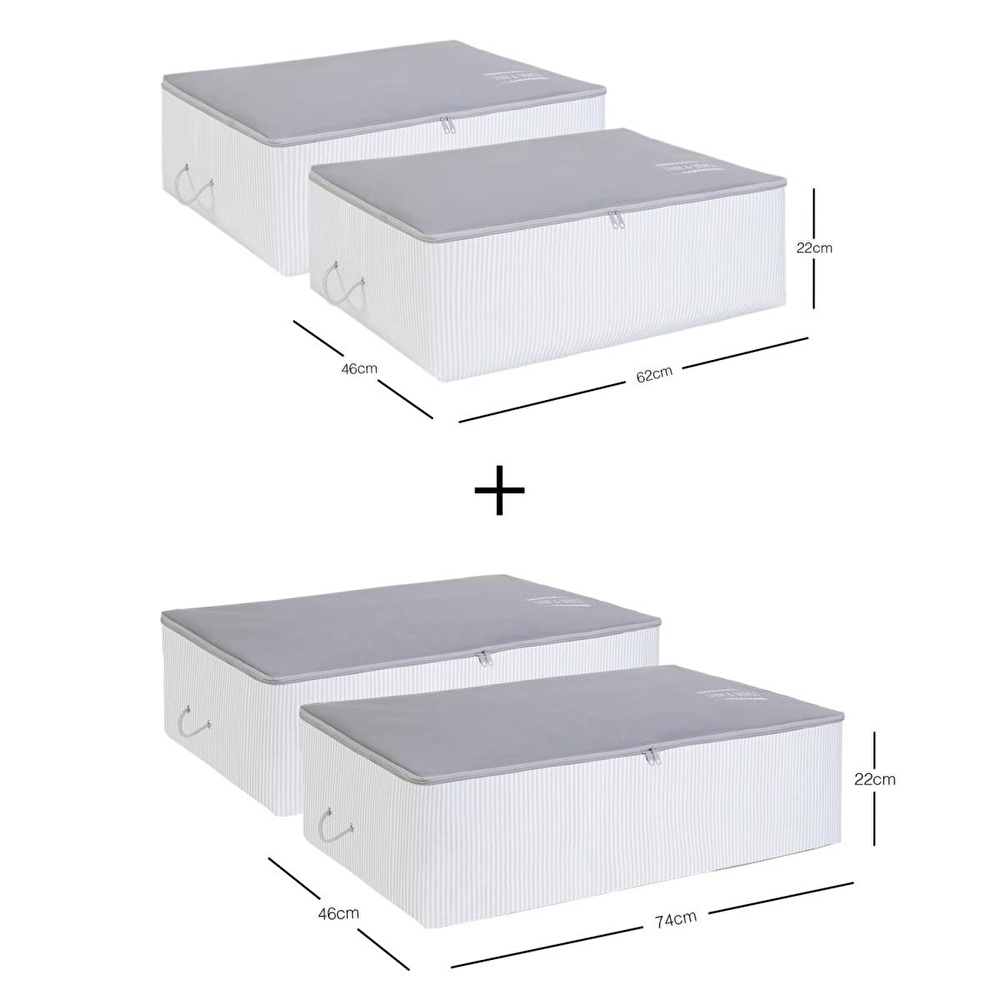 Ocean Home Textile 4'lü Gri Renk Stuff & Things Baza Altı Hurç Set görseli 2
