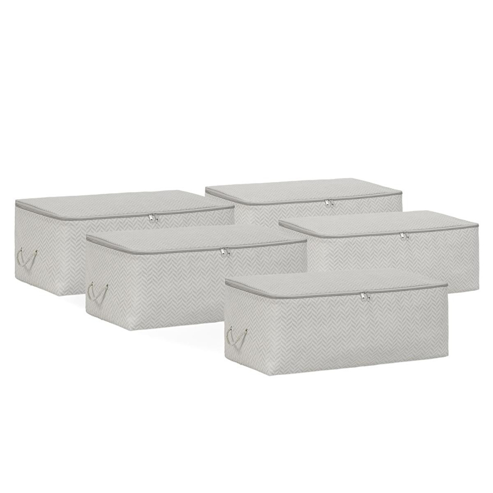 Ocean Home Textile 5'li Orta Boy Gri Balıksırtı Hurç Set 52 X 28 X 21 Cm görseli 2