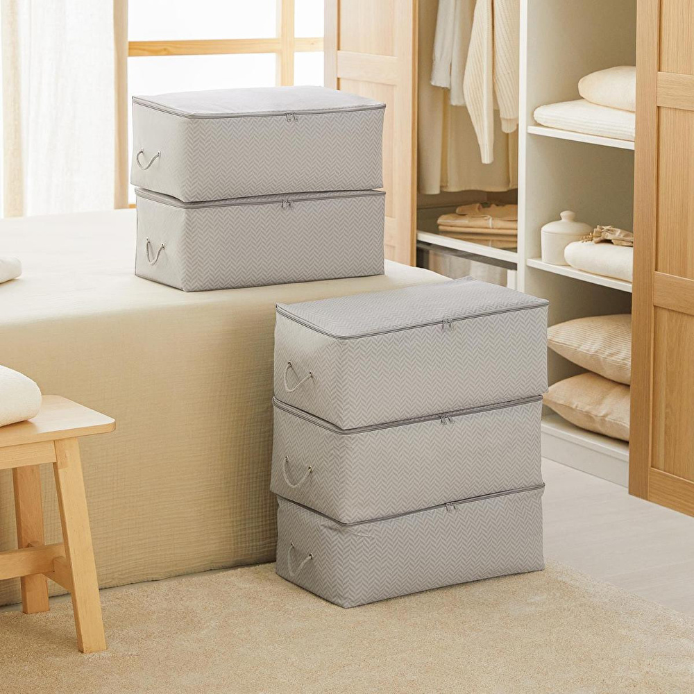 Ocean Home Textile 5'li Orta Boy Gri Balıksırtı Hurç Set 52 X 28 X 21 Cm görseli 1