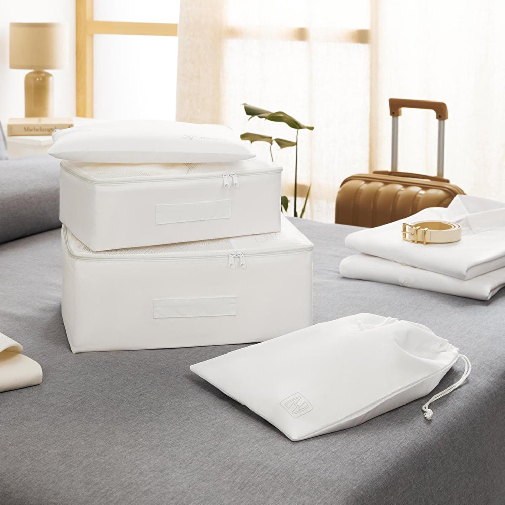 Ocean Home Textile 4'lü Yıkanabilir Beyaz Renk Paraşüt Kumaş Bavul İçi Organizer Set görseli 2