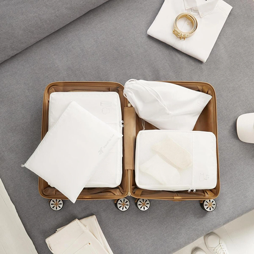Ocean Home Textile 4'lü Yıkanabilir Beyaz Renk Paraşüt Kumaş Bavul İçi Organizer Set görseli 1