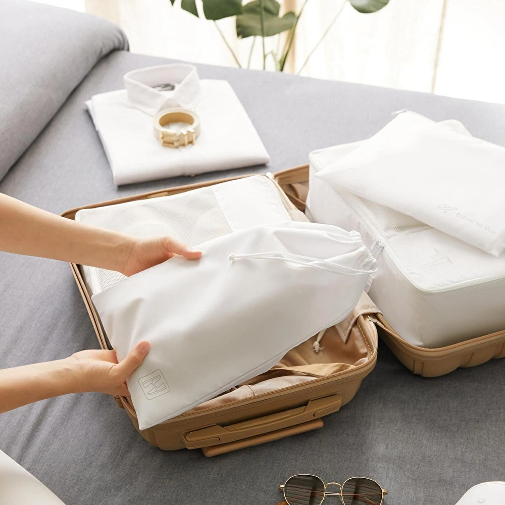 Ocean Home Textile 4'lü Yıkanabilir Beyaz Renk Paraşüt Kumaş Bavul İçi Organizer Set görseli 5