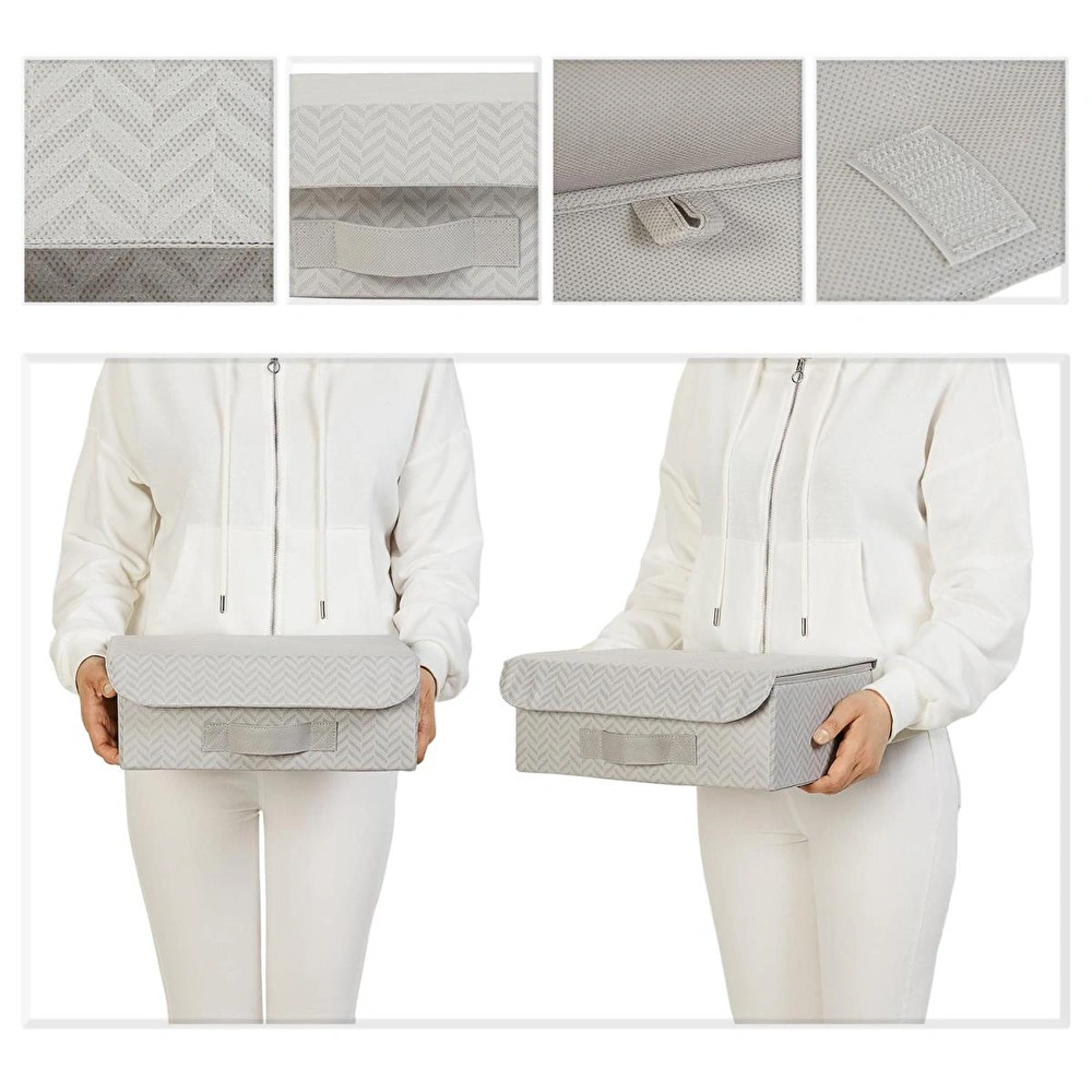 Ocean Home Textile Çekmece İçi Gri Balıksırtı Kapaklı Kutu 30 X 23 X 11 Cm görseli 5
