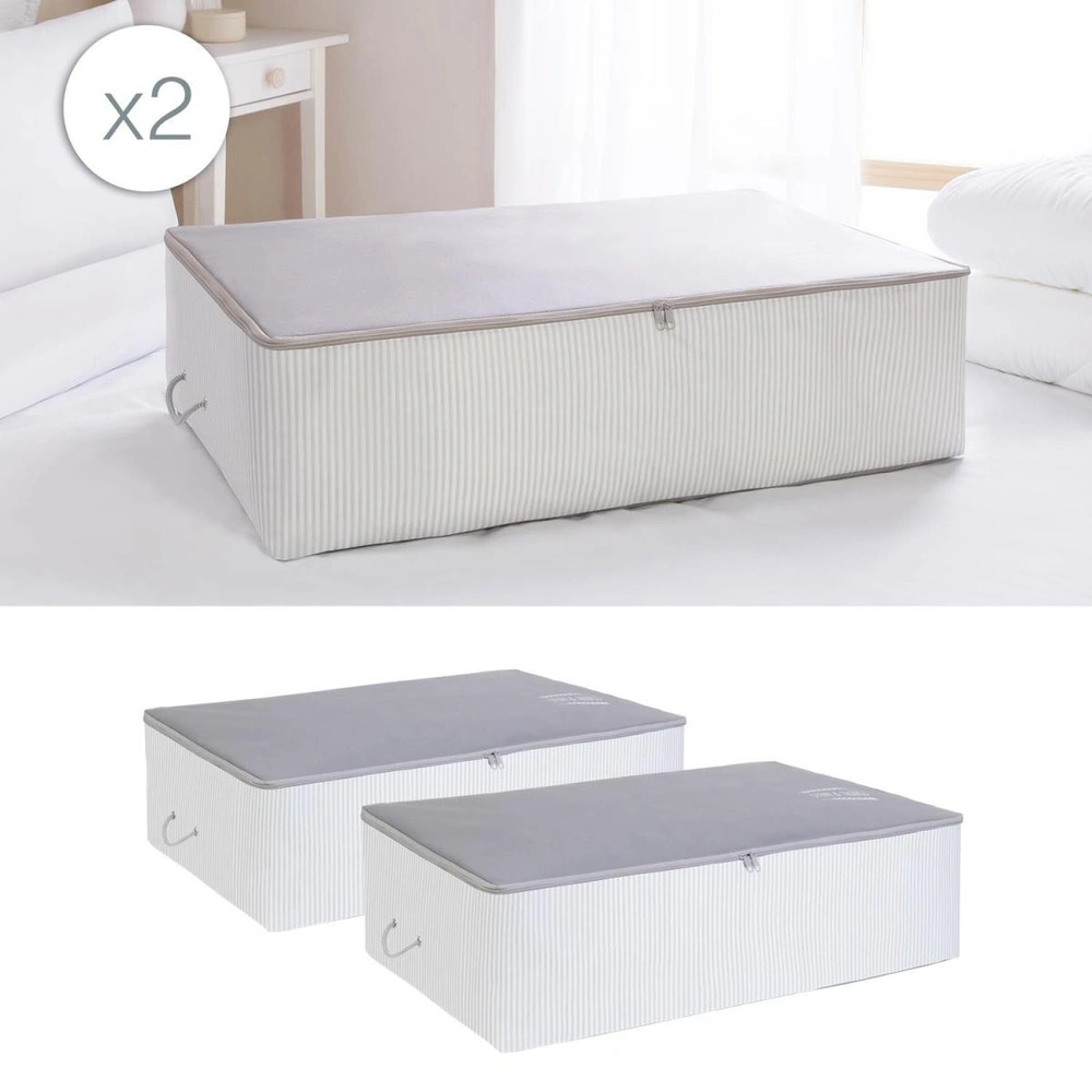 Ocean Home Textile 2 Adet Mega Boy Gri Çizgili Stuff&things Baza Altı Hurç Set 74 X 46 X 22 Cm görseli 1