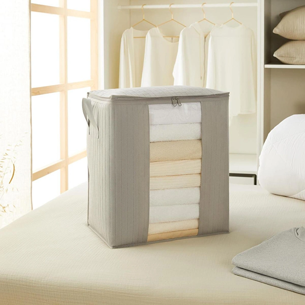 Ocean Home Textile 2'li Pvc Pencereli Gri Renk Kapitone Hurç Set 45 X 30 X 50 Cm görseli 3