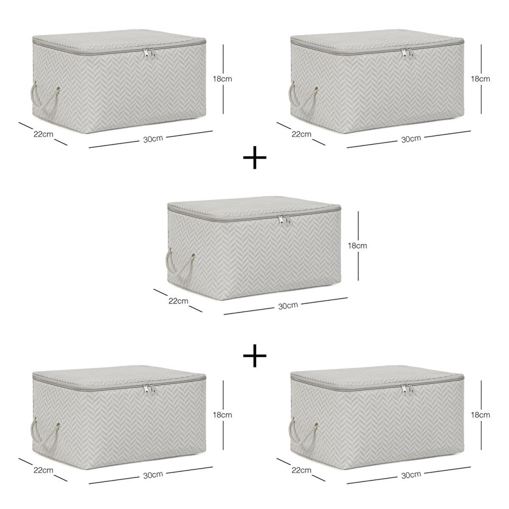 Ocean Home Textile 5'li Küçük Boy Gri Balıksırtı Hurç Set 30 X 22 X 18 Cm görseli 3