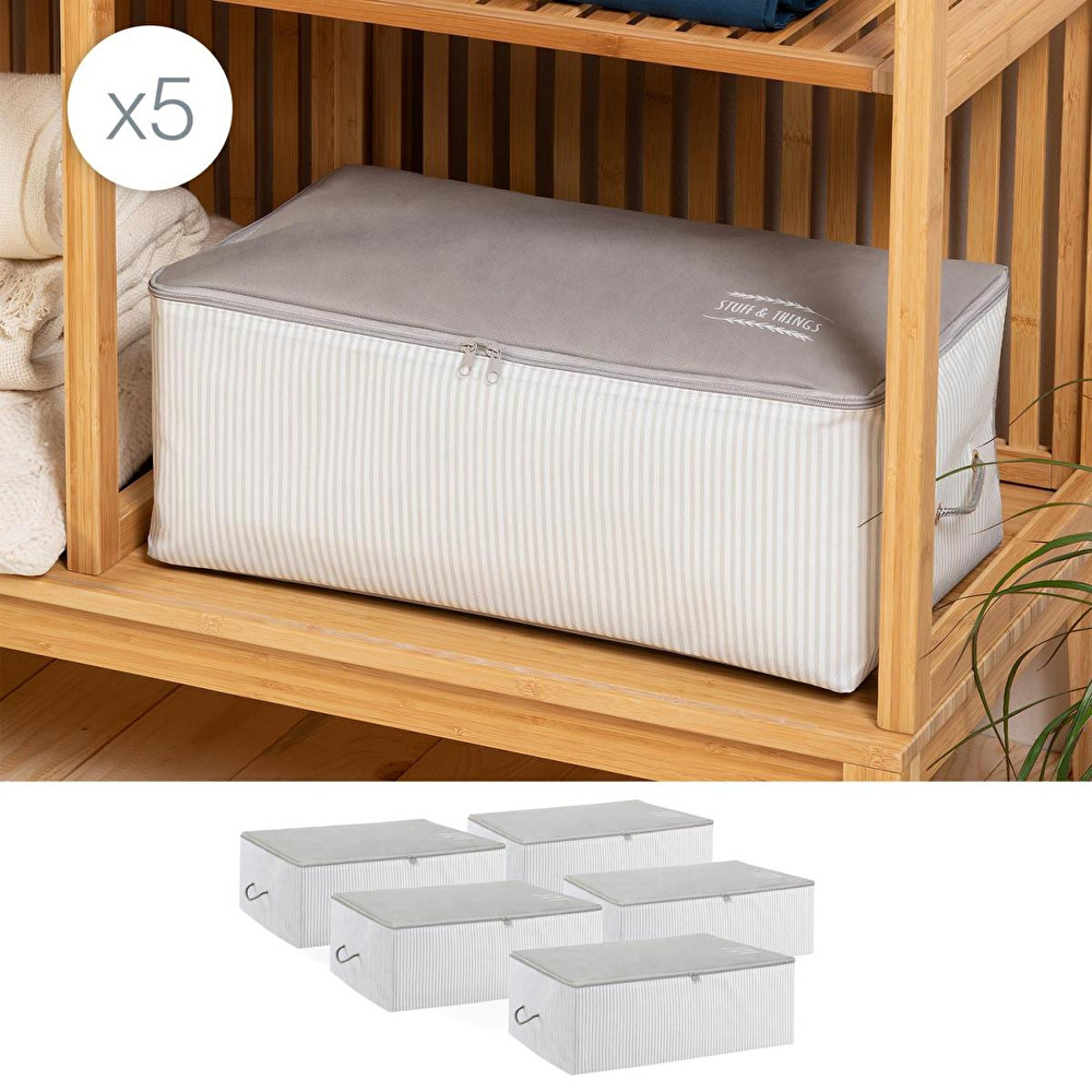 Ocean Home Textile 5'li Orta Boy Gri Çizgili Stuff & Things Hurç Set 52 X 28 X 21 Cm görseli 1