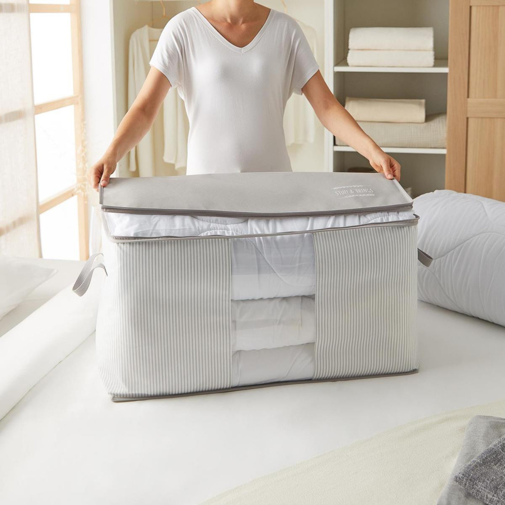 Ocean Home Textile 2'li Mega Boy Pvc Pencereli Stuff & Things Gri Çizgili Hurç Set görseli 3