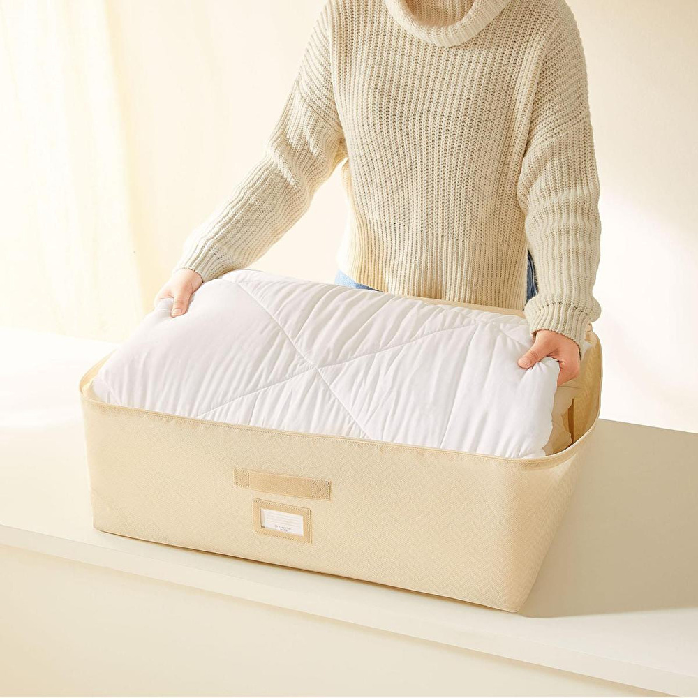 Ocean Home Textile Büyük Boy Bej Balıksırtı Baza Altı Hurç 62 X 46 X 22 Cm görseli 2