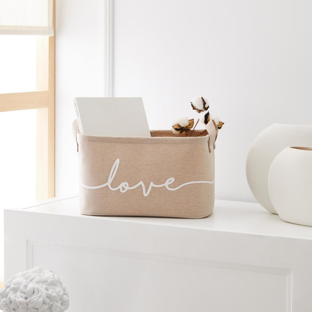 Ocean Home Textile Bej Renk Love Sepet 30 X 21 X 18 Cm görseli 1