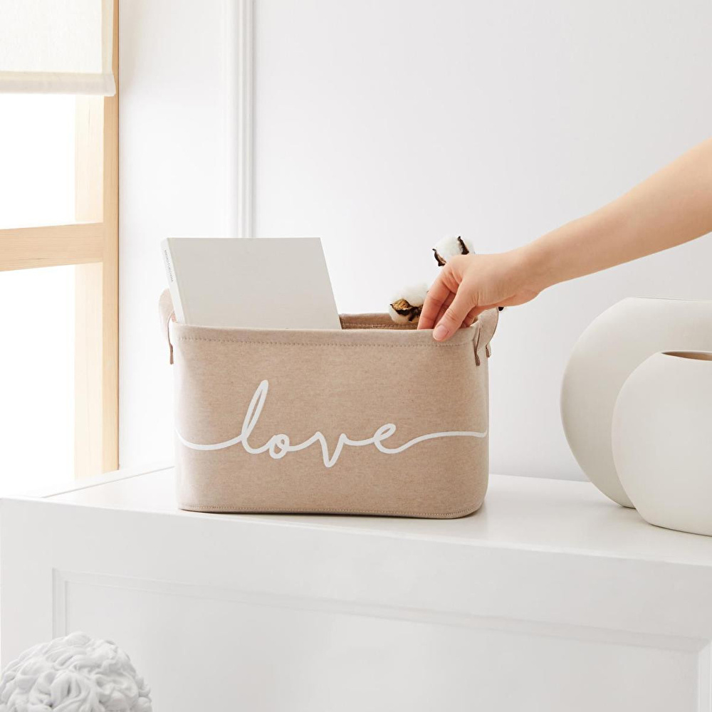 Ocean Home Textile Bej Renk Love Sepet 30 X 21 X 18 Cm görseli 2