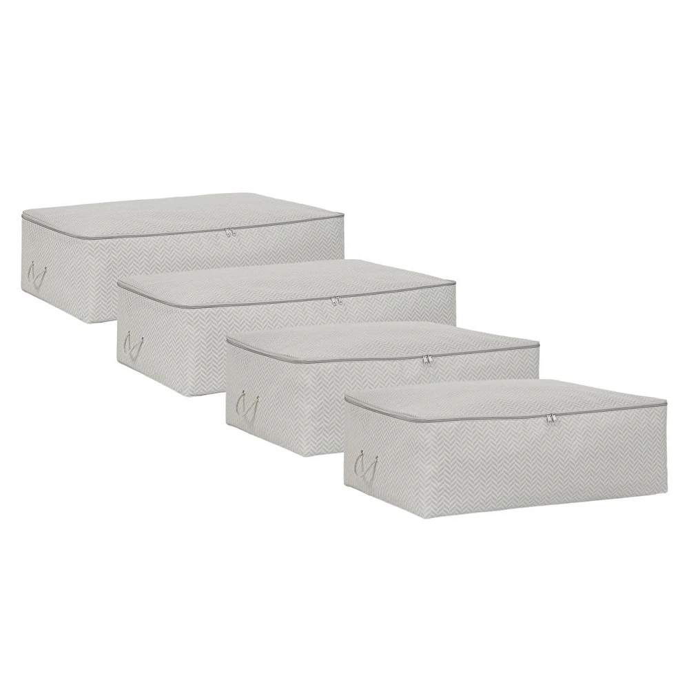 Ocean Home Textile 4'lü Gri Balıksırtı Baza Altı Hurç Set 2 Adet 62 X 46 X 22 / 2 Adet 74 X 46 X 22 Cm görseli 2