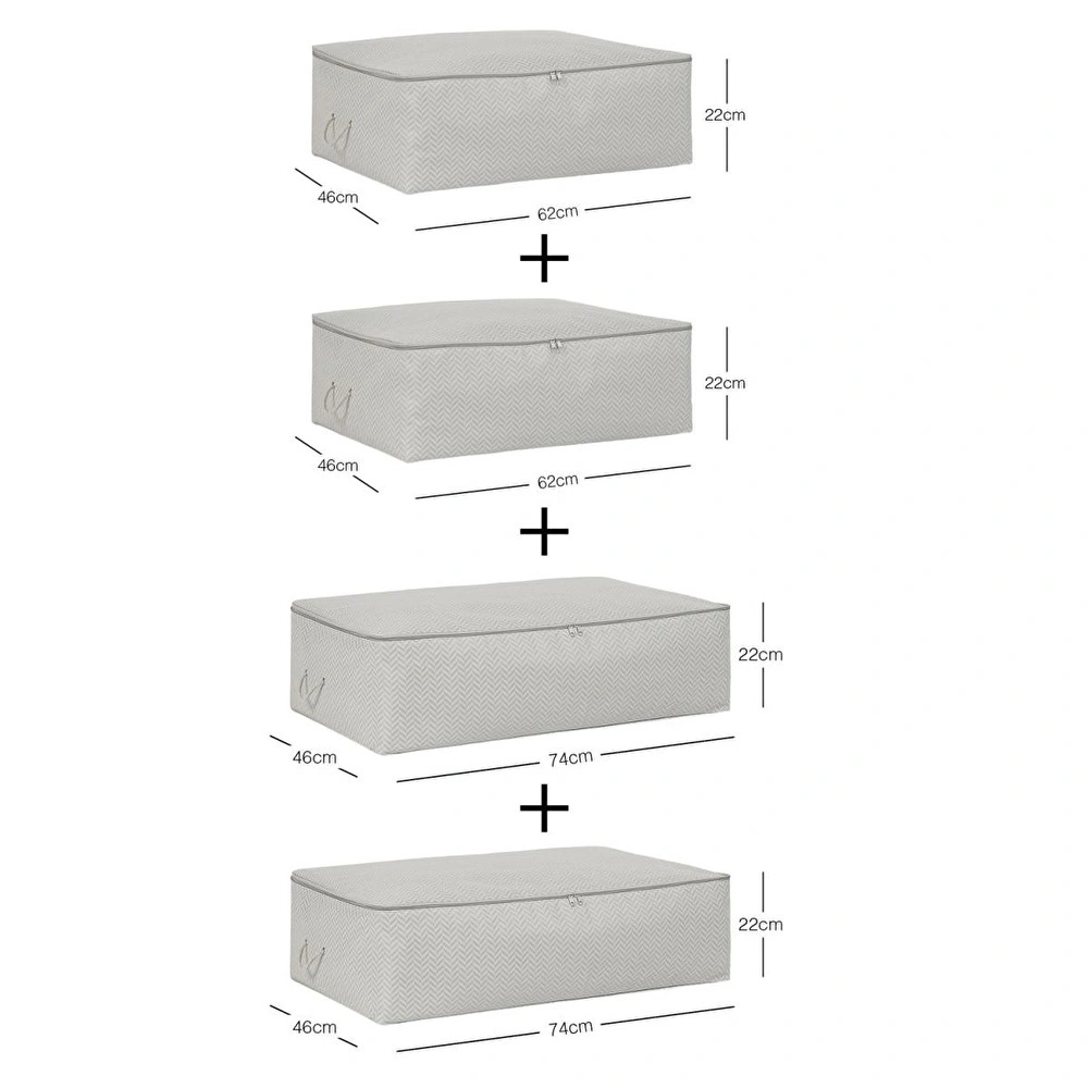 Ocean Home Textile 4'lü Gri Balıksırtı Baza Altı Hurç Set 2 Adet 62 X 46 X 22 / 2 Adet 74 X 46 X 22 Cm görseli 3