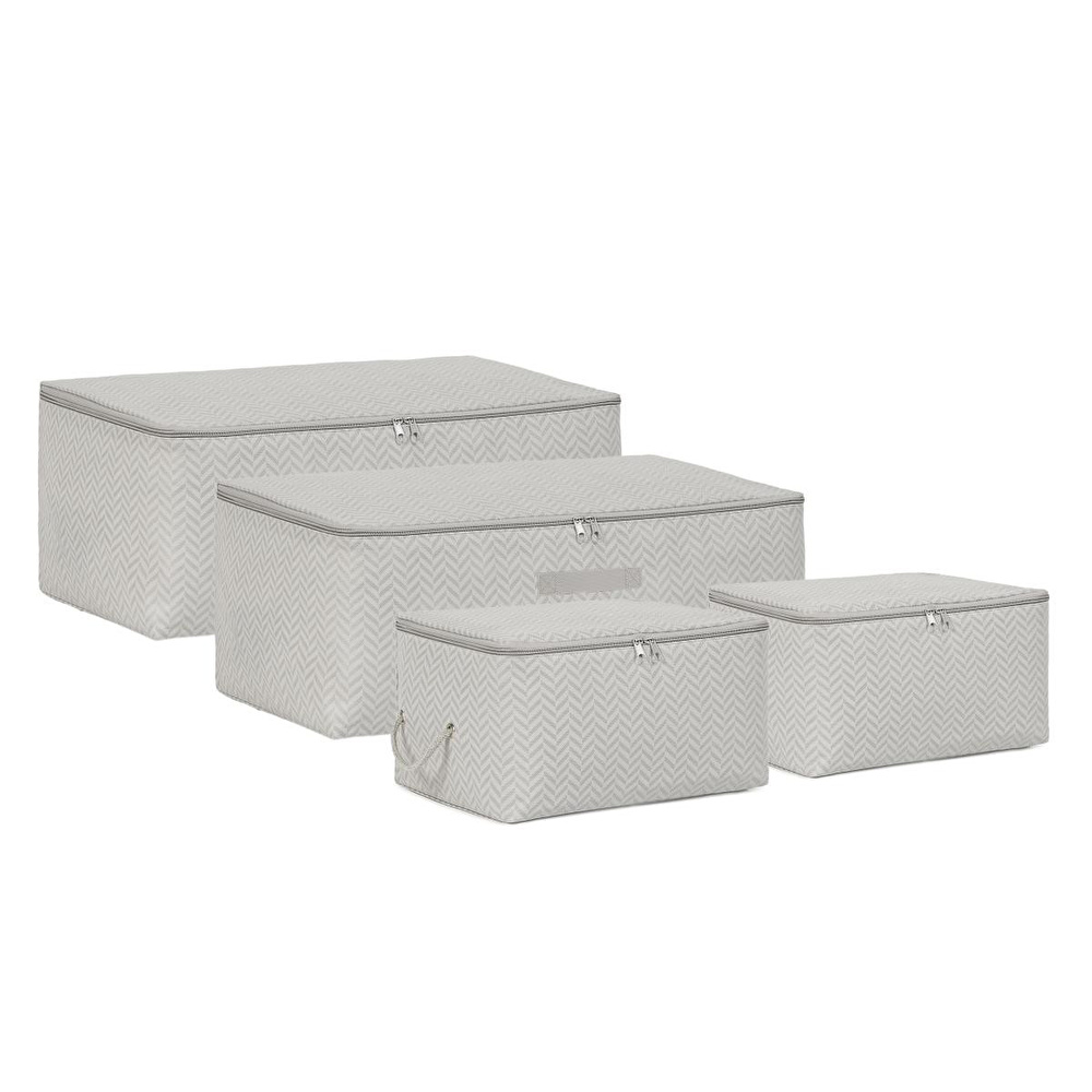 Ocean Home Textile 4'lü Gri Balıksırtı Hurç Set 2 Adet 30 X 22 X 18 / 2 Adet 52 X 28 X 21 Cm görseli 2
