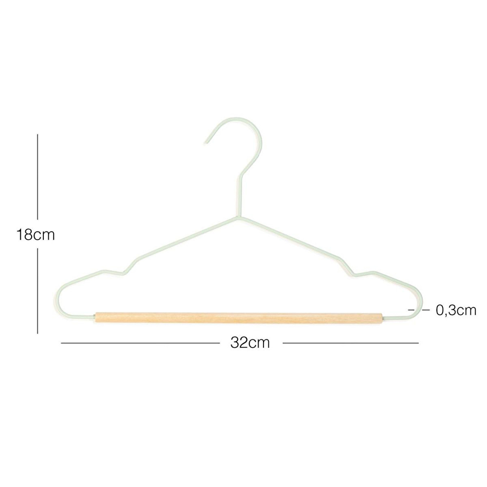 Ocean Home Textile 6'lı Ahşap Destekli Mat Mint Renk Kauçuk Kaplamalı Metal Çocuk Giysi Askısı 18 X 32 X 0.3 Cm görseli 5
