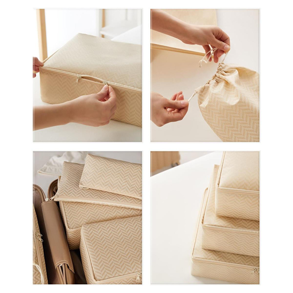Ocean Home Textile 6'lı Bej Balıksırtı Bavul İçi Düzenleyici Set görseli 4